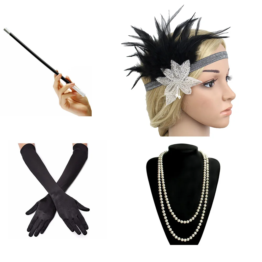 1920s Great Gatsby Party Costume Accessories Set Fancy Flapper Girl Feather Headband Pearl Necklace Glove Cigarette Holder 4 Pcs
1920s Great Gatsby Party Costume Accessories Set Fancy Flapper Girl Feather Headband Pearl Necklace Glove Cigarette Holder 4 Pcs