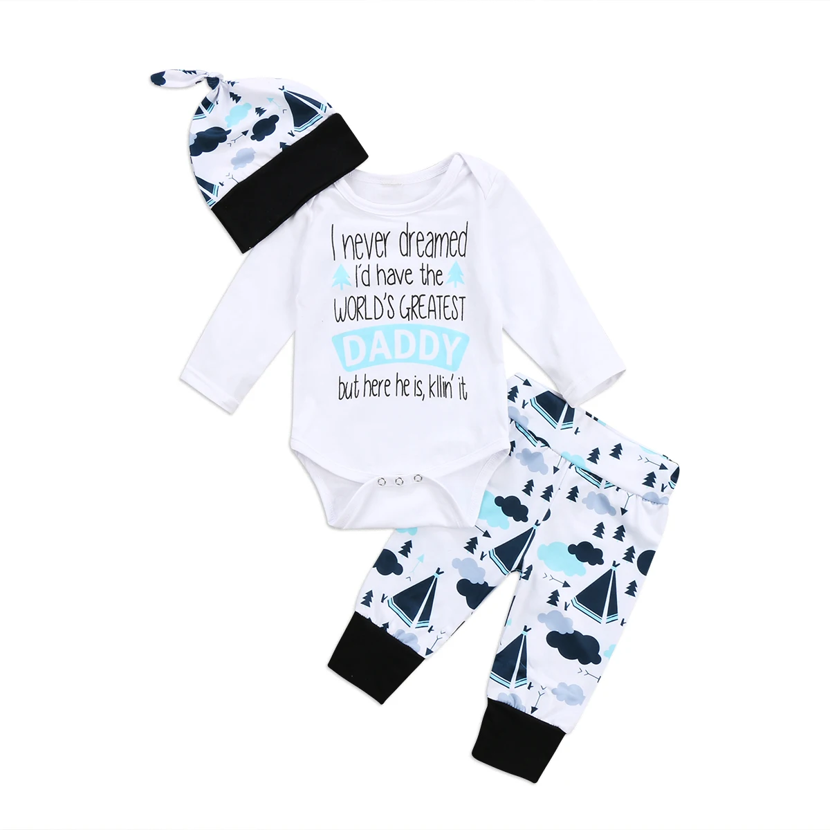 2017 3Pcs Cloud Letter Daddy Newborn Toddler Infant Baby Boys Girls Romper Pants Hat Outfit Set
2017 3Pcs Cloud Letter Daddy Newborn Toddler Infant Baby Boys Girls Romper Pants Hat Outfit Set