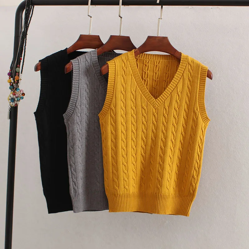 Korean Wool Sweater Vest Spring Autumn Women V-Neck Knitted Vest Female Casual Tank tops Tees Sleeveless Twist Knit Pullovers
Korean Wool Sweater Vest Spring Autumn Women V-Neck Knitted Vest Female Casual Tank tops Tees Sleeveless Twist Knit Pullovers