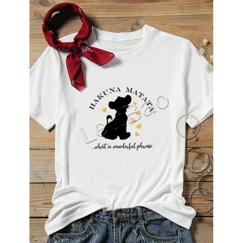 HHakuna Matata T-shirt Lady The Lion King Simba Fashion Girl Tees Summer White 100% Cotton Soft O-Neck Short Sleeve Casual Tops
HHakuna Matata T-shirt Lady The Lion King Simba Fashion Girl Tees Summer White 100% Cotton Soft O-Neck Short Sleeve Casual Tops