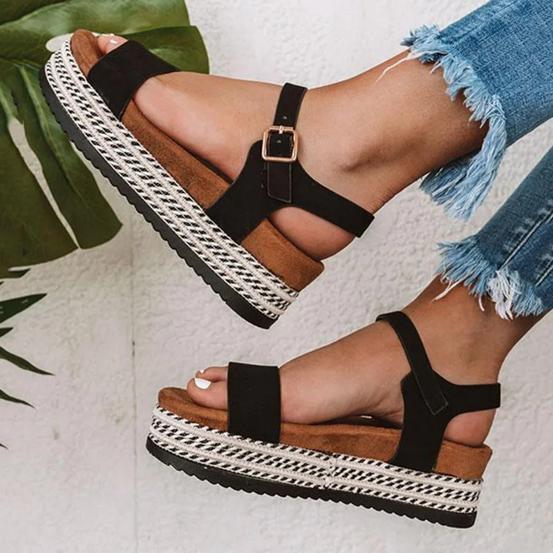 

Women's Fashion Summer Sandals Med Heels Female Wedges Sandals Wedges Sandals Peep Toe Back Strap Confort Casual Ladies Shoes