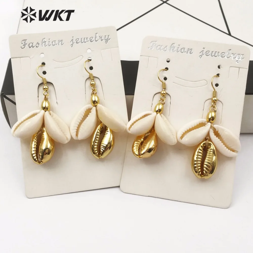 WKT WT-E497 New Natural Cowrie Shell Earrings Unique Design Double White Shell with a Full Gold Ladies Earrings Fashion Jewelry
WKT WT-E497 New Natural Cowrie Shell Earrings Unique Design Double White Shell with a Full Gold Ladies Earrings Fashion Jewelry