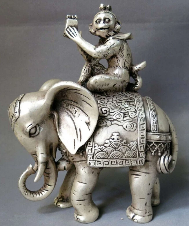 8" China silver carved feng shui lucky money monkey on elephant sculpture Statue
8" China silver carved feng shui lucky money monkey on elephant sculpture Statue