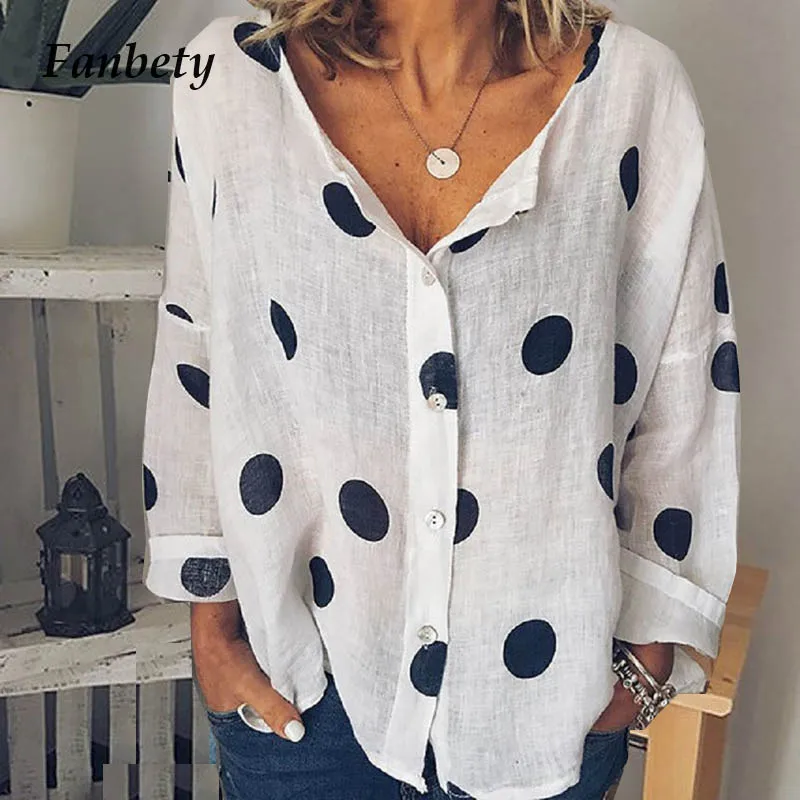 Fanbety Plus Size Polka Dot Print Blouse Women 2019 Summer Long Sleeve Loose Shirt Blouse Elegant Sexy v-neck button Tops Blusas
Fanbety Plus Size Polka Dot Print Blouse Women 2019 Summer Long Sleeve Loose Shirt Blouse Elegant Sexy v-neck button Tops Blusas