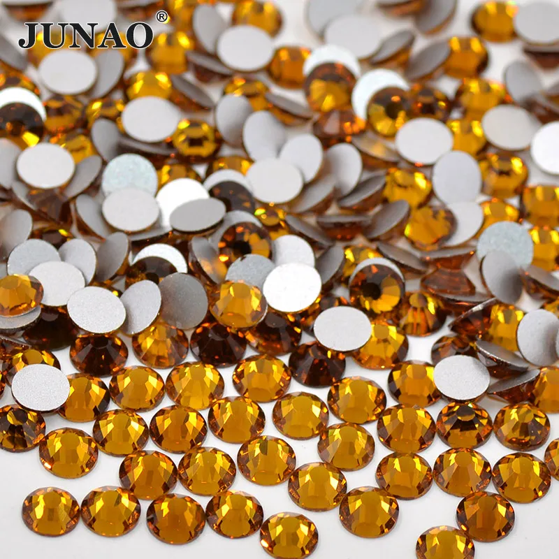 

JUNAO SS6 SS8 SS10 SS16 SS20 SS30 Topaz Glass Flatback Rhinestones Round Nail Crystal Stones Non Hotfix Strass Crystals For DIY