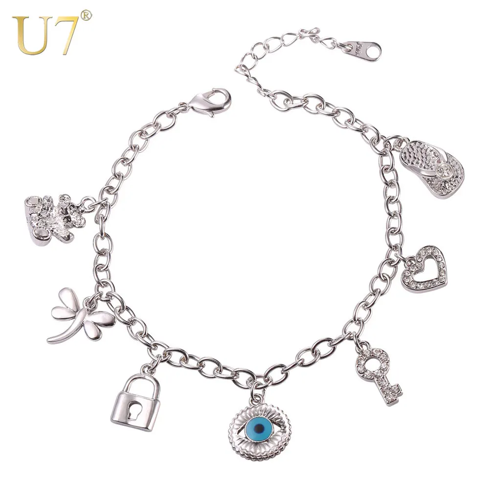 U7 Charm Bracelet With Cute Bear Heart Key Eye New Trendy Gold/Silver Color Rhinestone Bracelets For Women H391
U7 Charm Bracelet With Cute Bear Heart Key Eye New Trendy Gold/Silver Color Rhinestone Bracelets For Women H391