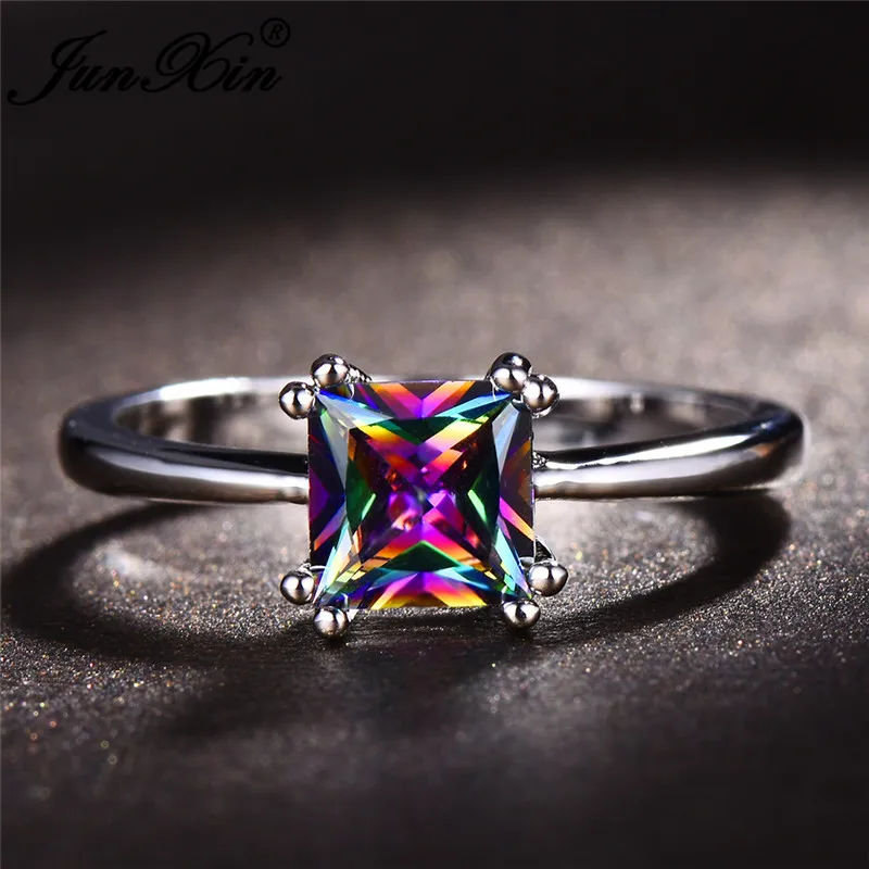 JUNXIN Multicolor Stone Rainbow Fire Birthstone Rings For Women 925 Sterling Silver Filled Purple Blue Zircon Thin Wedding Ring
JUNXIN Multicolor Stone Rainbow Fire Birthstone Rings For Women 925 Sterling Silver Filled Purple Blue Zircon Thin Wedding Ring