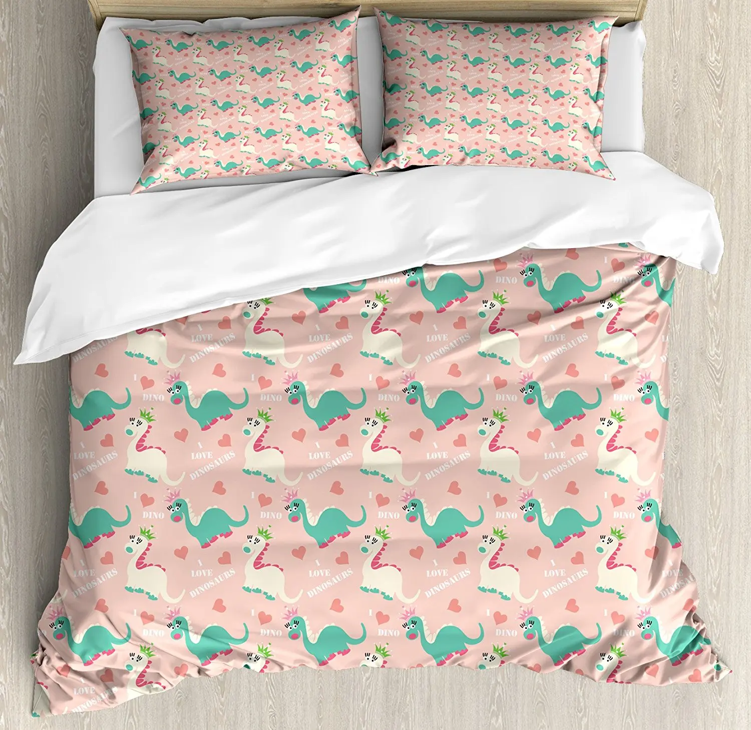 Nursery Duvet Cover Set Cute I Love Dinosaurs Quote with Prehistoric Animal in Cartoon Style Hearts Pattern 4 Piece Bedding Set
Nursery Duvet Cover Set Cute I Love Dinosaurs Quote with Prehistoric Animal in Cartoon Style Hearts Pattern 4 Piece Bedding Set