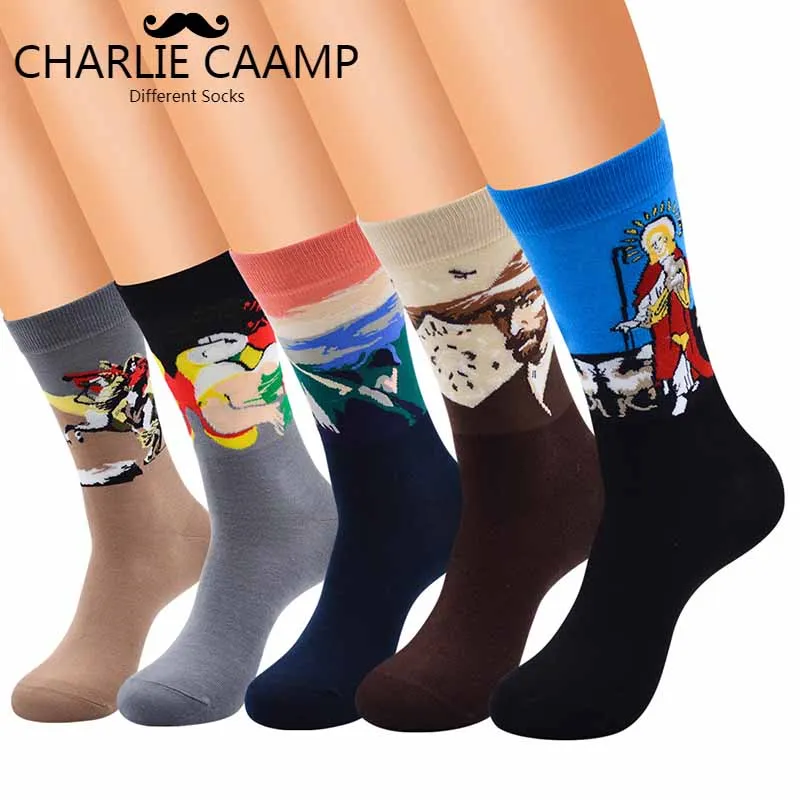 CHARLIECAAMP мужские Модные осенне-зимние новые хлопковые носки с рисунком маслом