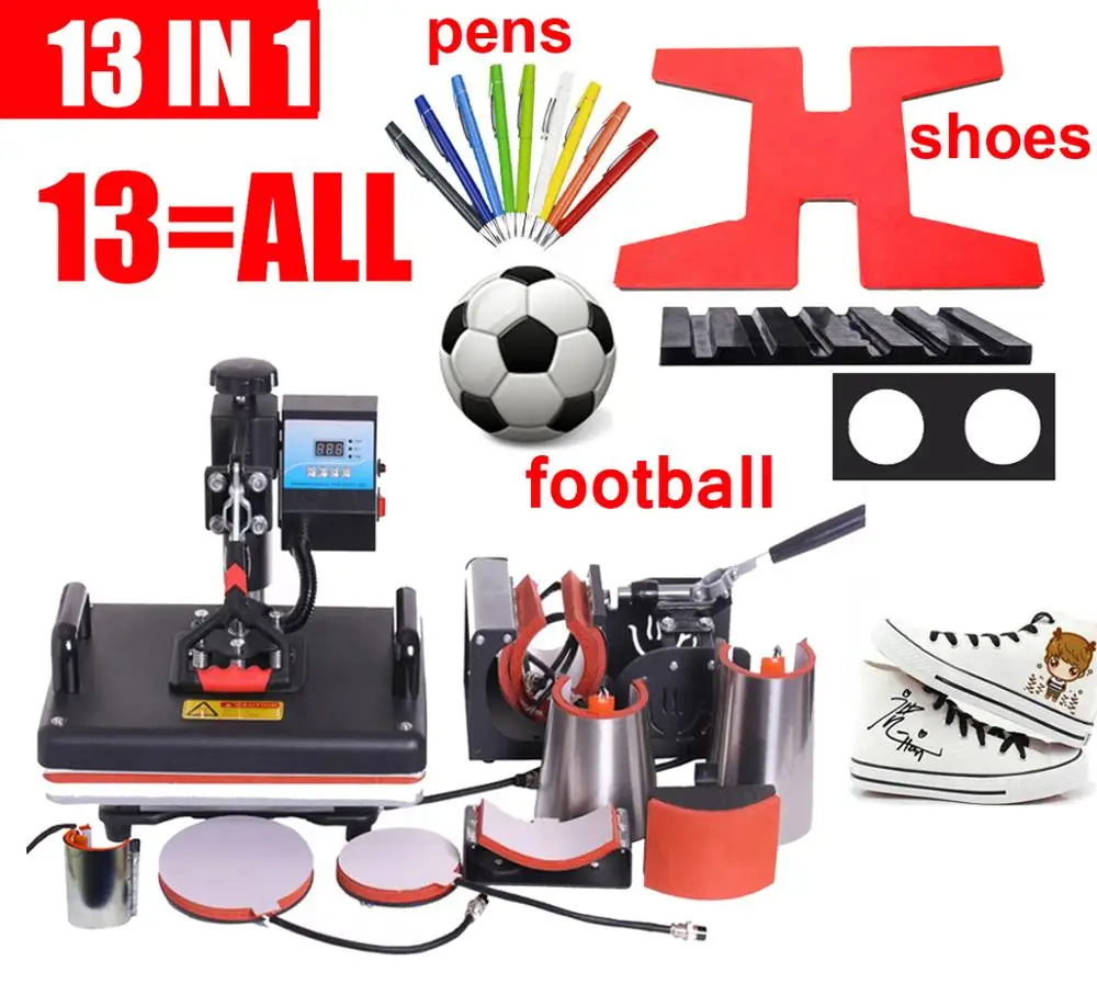 13 ALL in 1 Heat press Machine ,Sublimation pen press machine, Heat Transfer Machine for ball/Shoes /Cap/Mug Plate/Tshirts
13 ALL in 1 Heat press Machine ,Sublimation pen press machine, Heat Transfer Machine for ball/Shoes /Cap/Mug Plate/Tshirts