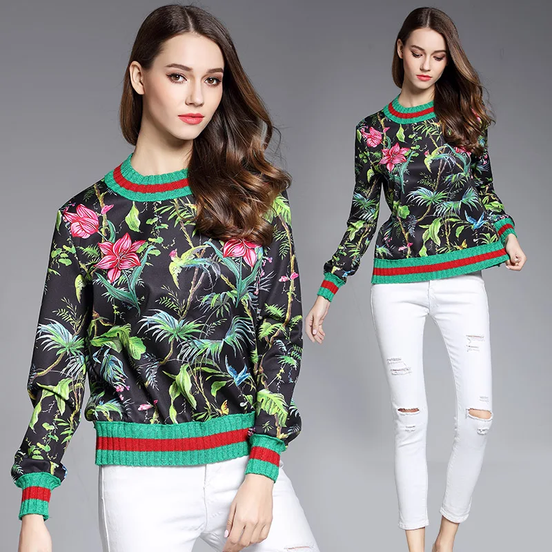 High Quality Luxury Runway Blouses for Women 2018 Spring Rainforest Print Spliced Loose Sweater Top Pullover Black
High Quality Luxury Runway Blouses for Women 2018 Spring Rainforest Print Spliced Loose Sweater Top Pullover Black