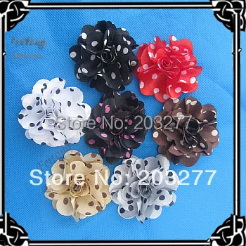 

Free shipping!36PCS/LOT 6CM New satin polka dots flowers silk flower fabric flowers