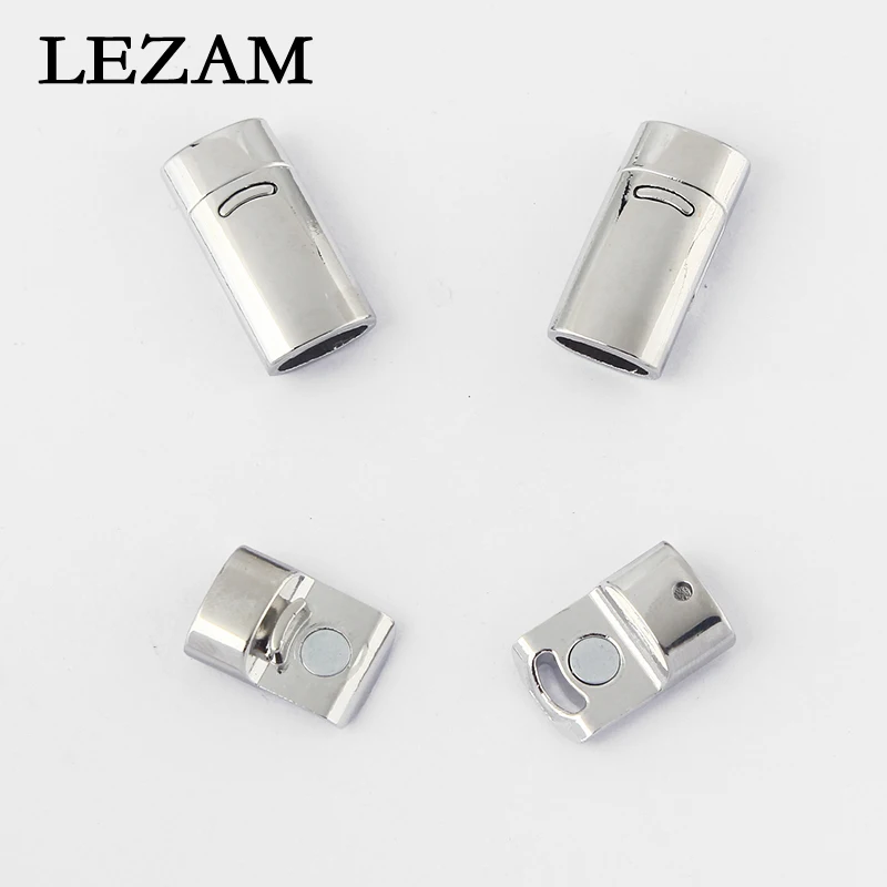 

3Sets Stainless Steel Sliver Tone Strong Magnetic Clasp For Bracelet Jewelry Fittings 10*2/4mm Flat Leather Cords