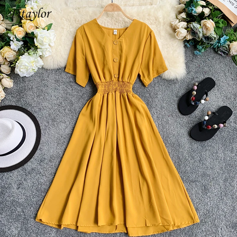 Fitaylor New Women Vintage V-neck Dress Summer Female Short Sleeve High Waist Elegant Slim Yellow Red Black Dresses
Fitaylor New Women Vintage V-neck Dress Summer Female Short Sleeve High Waist Elegant Slim Yellow Red Black Dresses