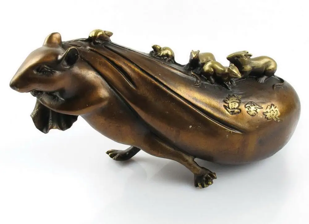 Copper mouse bag copper mouse zodiac mouse bronze sculpture, lucky mouse copper decoration copper