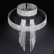 Classic Elegant Tassel Crystal Bridal Jewelry Sets African Rhinestone Wedding Necklace Earrings Bracelet Sets WX081 Classic Elegant Tassel Crystal Bridal Jewelry Sets African Rhinestone Wedding Necklace Earrings Bracelet Sets WX081