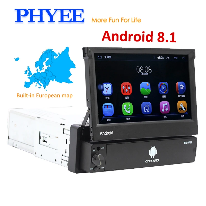 1 Din Retractable Radio Car Android GPS Navigation Mirror Link Bluetooth Wifi USB TF 7" Multimedia Player Head Unit PHYEE 9701
1 Din Retractable Radio Car Android GPS Navigation Mirror Link Bluetooth Wifi USB TF 7" Multimedia Player Head Unit PHYEE 9701