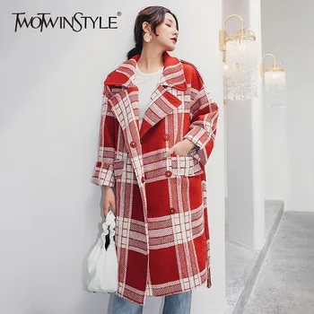 TWOTWINSTYLE Plaid Wool Coat Jackets Female Lapel High Waist Long Sleeve Lace Up Women Outerwear Fashion 2018 Autumn Winter
TWOTWINSTYLE Plaid Wool Coat Jackets Female Lapel High Waist Long Sleeve Lace Up Women Outerwear Fashion 2018 Autumn Winter