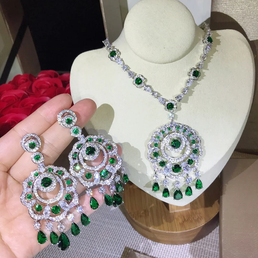 Luxury Brand High Fashion Party Wedding Jewelry Set For Women In Dubai Charms Green Crystal Zircon Earring Necklace Set
Luxury Brand High Fashion Party Wedding Jewelry Set For Women In Dubai Charms Green Crystal Zircon Earring Necklace Set