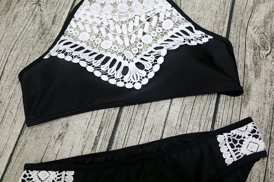 2017 Sexy Halter Crochet Lace Bikini High Neck Swimsuit Women Swimwear Bathing Suits Brazilian Biquini Maillot de Bain Black 18 2017 Sexy Halter Crochet Lace Bikini High Neck Swimsuit Women Swimwear Bathing Suits Brazilian Biquini Maillot de Bain Black 18