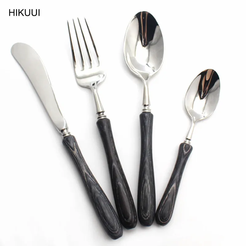 4pcs Black Wood Handles Cutlery Set Stainless Steel Flatware Mirror Polished Knife Fork Cutlery Set Western Food Tableware
4pcs Black Wood Handles Cutlery Set Stainless Steel Flatware Mirror Polished Knife Fork Cutlery Set Western Food Tableware