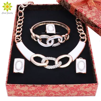 New Jewelry Sets Necklace Ring Bracelet Earrings Wedding Gold Color For Women Crystal Maxi Dress Accessories+Gift Boxes
New Jewelry Sets Necklace Ring Bracelet Earrings Wedding Gold Color For Women Crystal Maxi Dress Accessories+Gift Boxes