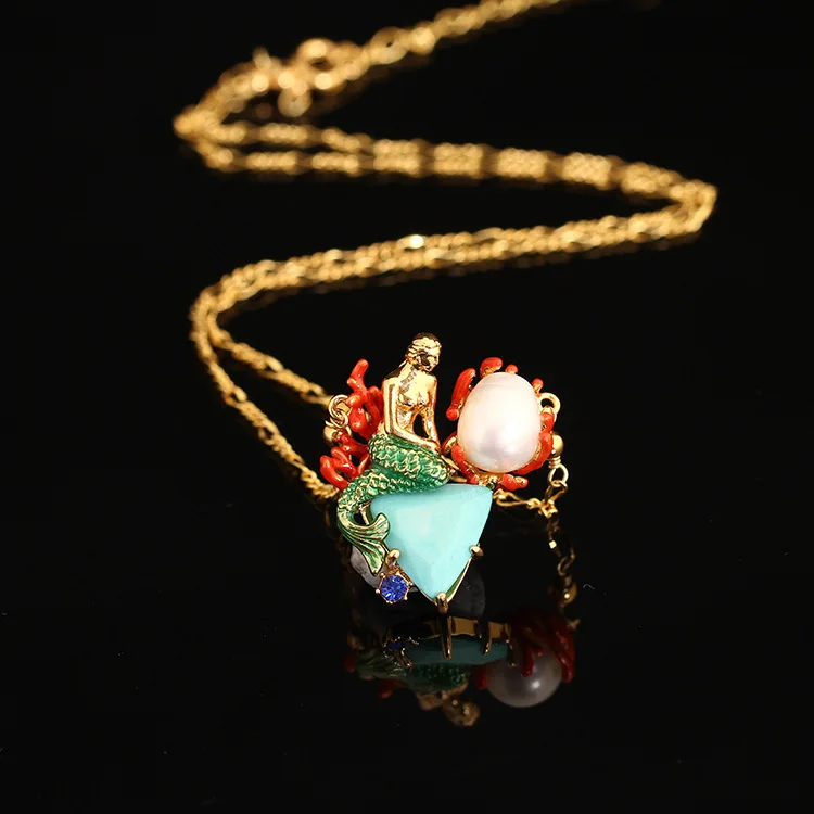 France Trendy Jewelry Enamel Glaze Copper New Fashion Cartoon Mermaid Natural Pearl For Women Clavicle Necklaces 
France Trendy Jewelry Enamel Glaze Copper New Fashion Cartoon Mermaid Natural Pearl For Women Clavicle Necklaces