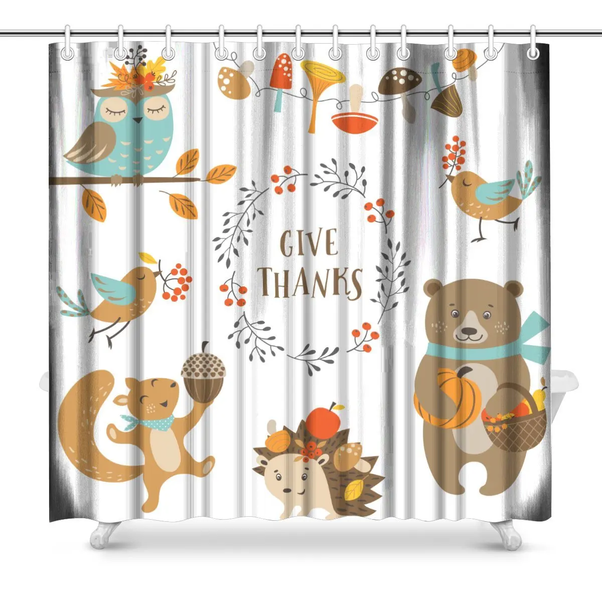Cute Woodland Animals for Autumn and Thanksgiving Polyester Fabric Bathroom Shower Curtain Set with Hooks, 72 x 72 Inches
Cute Woodland Animals for Autumn and Thanksgiving Polyester Fabric Bathroom Shower Curtain Set with Hooks, 72 x 72 Inches