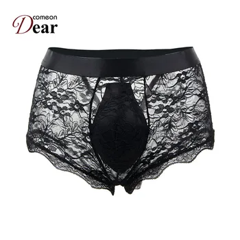 

Comeondear Mens Boxer Shorts Men Underwear Lace Strappy Panty For Boxershorts Men See Through Lace Boxer Homme Sexy MKP073