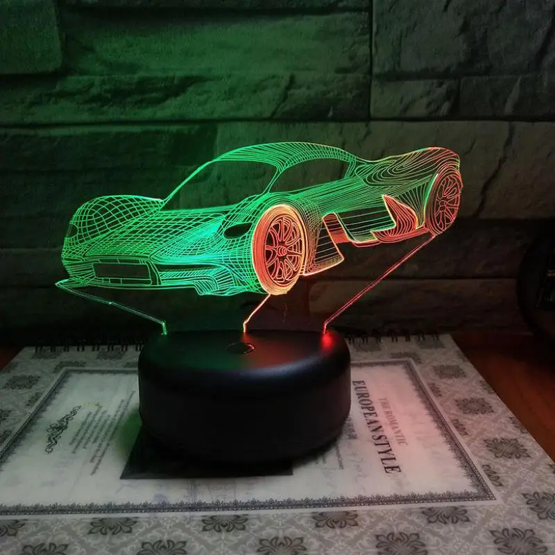 Creative Colorful Desk Lamp Touch Charging Stereo Vision Table For Bedroom Gift Atmosphere Sport Car Led 3d Nightlight | Освещение