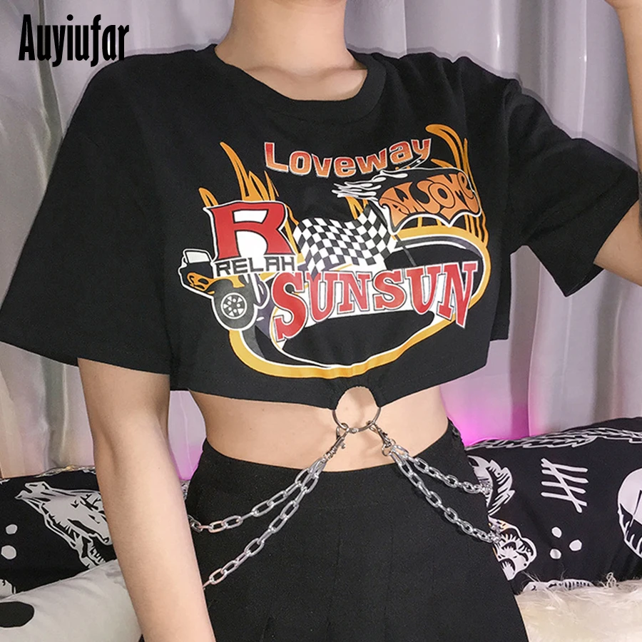 Auyiufar Harajuku T Shirt Black Women Streetwear Aesthetic Print Funny T Shirt Print With Chain Plus size Short Holographic Tops
Auyiufar Harajuku T Shirt Black Women Streetwear Aesthetic Print Funny T Shirt Print With Chain Plus size Short Holographic Tops