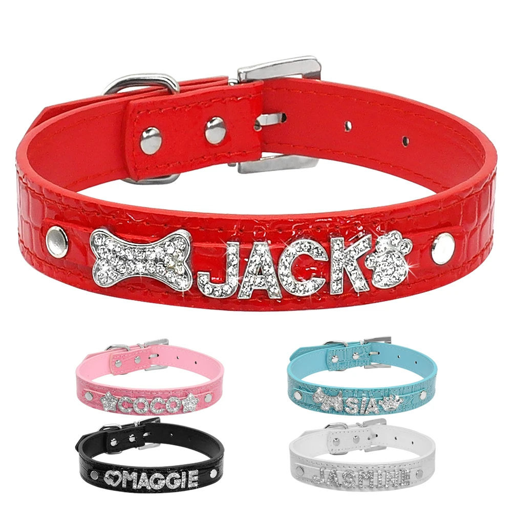 Customized Dog Collar Personalized Leather Dog Collars Adjustable Rhinestone Puppy Collar for Small Medium Dogs
Customized Dog Collar Personalized Leather Dog Collars Adjustable Rhinestone Puppy Collar for Small Medium Dogs