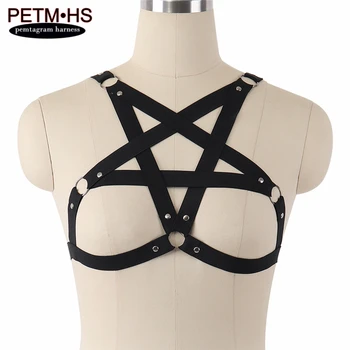 Rivet Goth Pentagram Harness Lingerie Black Elastic Strappy Tops Cage Hollow Out bra Bondage Fetish Exotic Party Club Rave Wear
Rivet Goth Pentagram Harness Lingerie Black Elastic Strappy Tops Cage Hollow Out bra Bondage Fetish Exotic Party Club Rave Wear