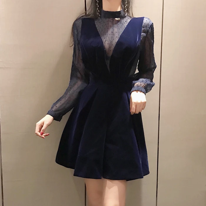 Women's Clothing fashion new autumn sexy dress women stand dot long sleeve perspective mash+v-neck chic velour vest Dresses
Women's Clothing fashion new autumn sexy dress women stand dot long sleeve perspective mash+v-neck chic velour vest Dresses