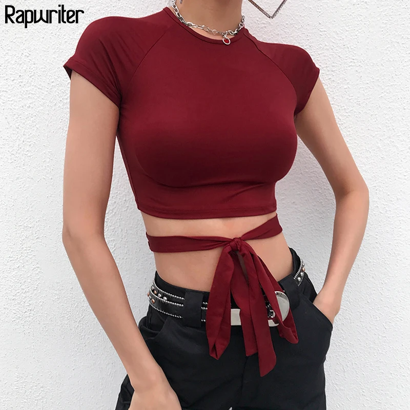 Rapwriter Sexy Hollow Out Waist Lace-up Cotton Short Sleeve Crop Top Women 2019 Streetwear O-Neck Skinny Skinny T-Shirt feminina
Rapwriter Sexy Hollow Out Waist Lace-up Cotton Short Sleeve Crop Top Women 2019 Streetwear O-Neck Skinny Skinny T-Shirt feminina