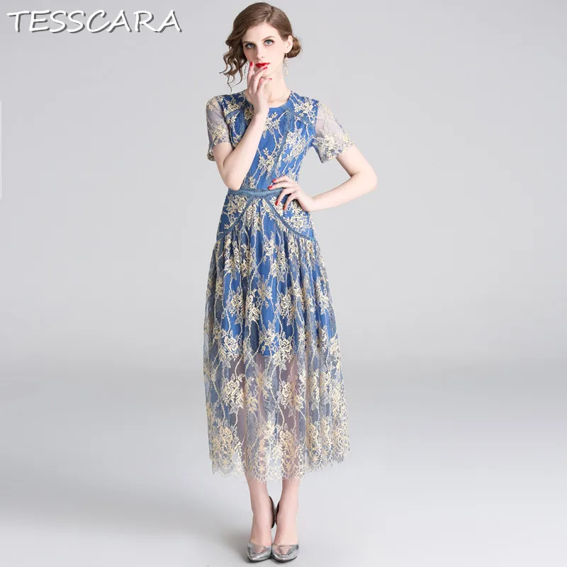 TESSCARA Women Summer Elegant Lace Dress Festa Female High Quality Vintage Designer Vestidos Long Office Party Blue Robe Femme
TESSCARA Women Summer Elegant Lace Dress Festa Female High Quality Vintage Designer Vestidos Long Office Party Blue Robe Femme