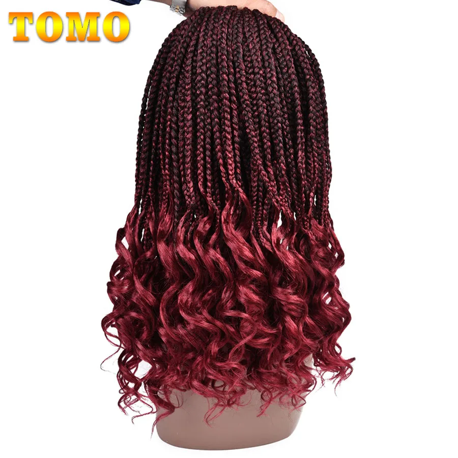 

TOMO 14 18 24Inch Crochet Hair Box Braids Curly Ends 22 Strands Synthetic Braiding Hair Ombre Crochet Braid Extensions Black Bug