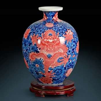 Antique Yong Zheng Handpainted Blue And White Glazed Red Flower vase Five Claw Panlong Flower Living Room Decoration Technol
Antique Yong Zheng Handpainted Blue And White Glazed Red Flower vase Five Claw Panlong Flower Living Room Decoration Technol