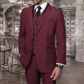 Wine red three-piece men's lapel double button suit suit custom wedding men and groom wear jacket pants best man men's dress
Wine red three-piece men's lapel double button suit suit custom wedding men and groom wear jacket pants best man men's dress