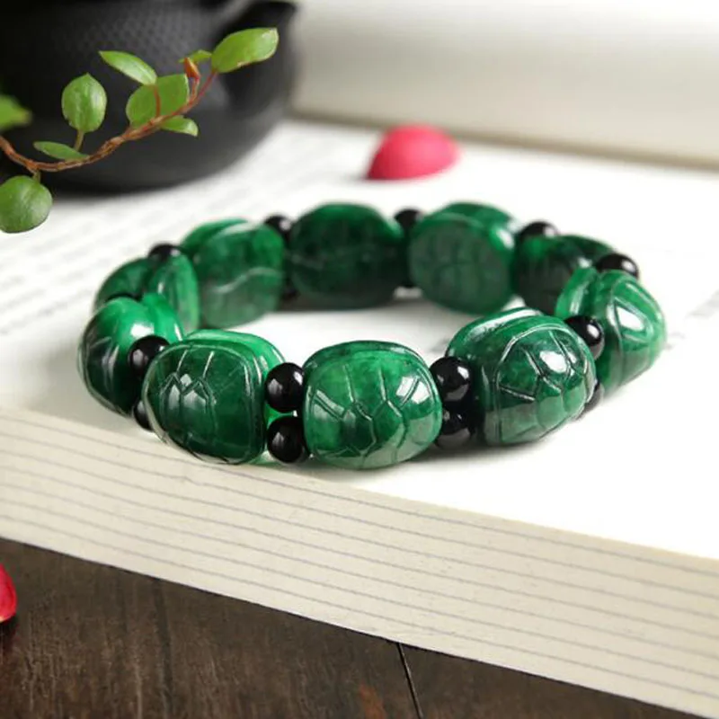 

yu xin yaun genuine jade tortoise shell hand string dried green gold turtle trendy bracelet