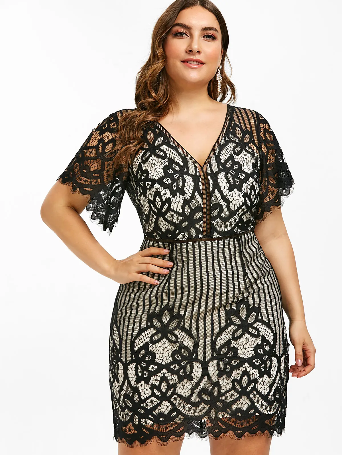 Wipalo Plus Size Lace Plunge Bodycon Summer Short Sleeves V-Neck High Waist Stripe Mini Fitted Dress Women Party Dress Vestidos
Wipalo Plus Size Lace Plunge Bodycon Summer Short Sleeves V-Neck High Waist Stripe Mini Fitted Dress Women Party Dress Vestidos