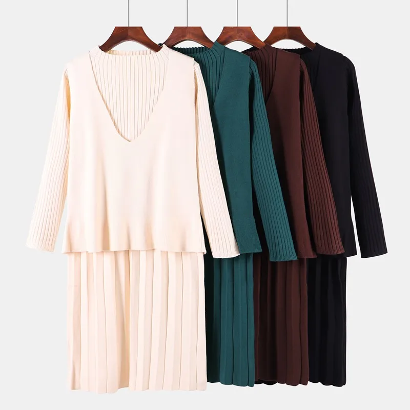 Autumn Womans Sweater Dress+ Sweater Vest Sets Solid Color Female Casual Two-Pieces Suits Loose Sweater Knit Mini Dress Winter
Autumn Womans Sweater Dress+ Sweater Vest Sets Solid Color Female Casual Two-Pieces Suits Loose Sweater Knit Mini Dress Winter