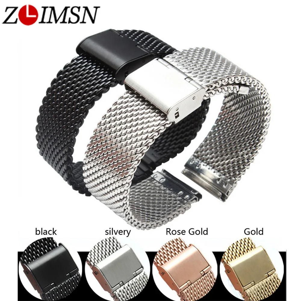 

ZLIMSN Milan Watchbands Replacement 20 22 24mm Silver Gold Rose Gold Black Watch Bracelets Stainless Steel Relojes Hombre 2019