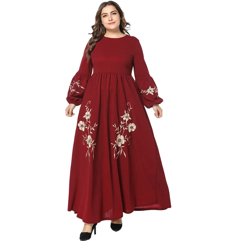 New Flower Embroidery Plus Size Turkish Women Abaya Dress Islamic Clothing Women Fashion Lantern Sleeve Muslim Dress Robe Wine
New Flower Embroidery Plus Size Turkish Women Abaya Dress Islamic Clothing Women Fashion Lantern Sleeve Muslim Dress Robe Wine