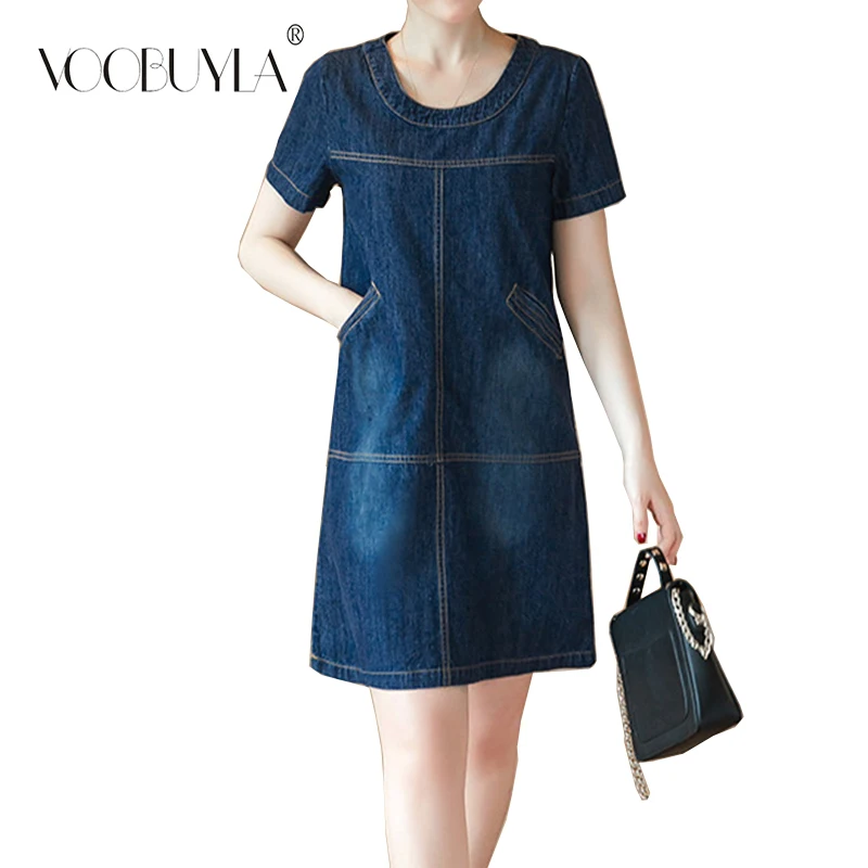 Voobuyla Plus Size S-5XL Summer Denim Dress Women Solid O neck Short Sleeve Pockets Jeans Dresses Loose Casual Dress Vestidos
Voobuyla Plus Size S-5XL Summer Denim Dress Women Solid O neck Short Sleeve Pockets Jeans Dresses Loose Casual Dress Vestidos