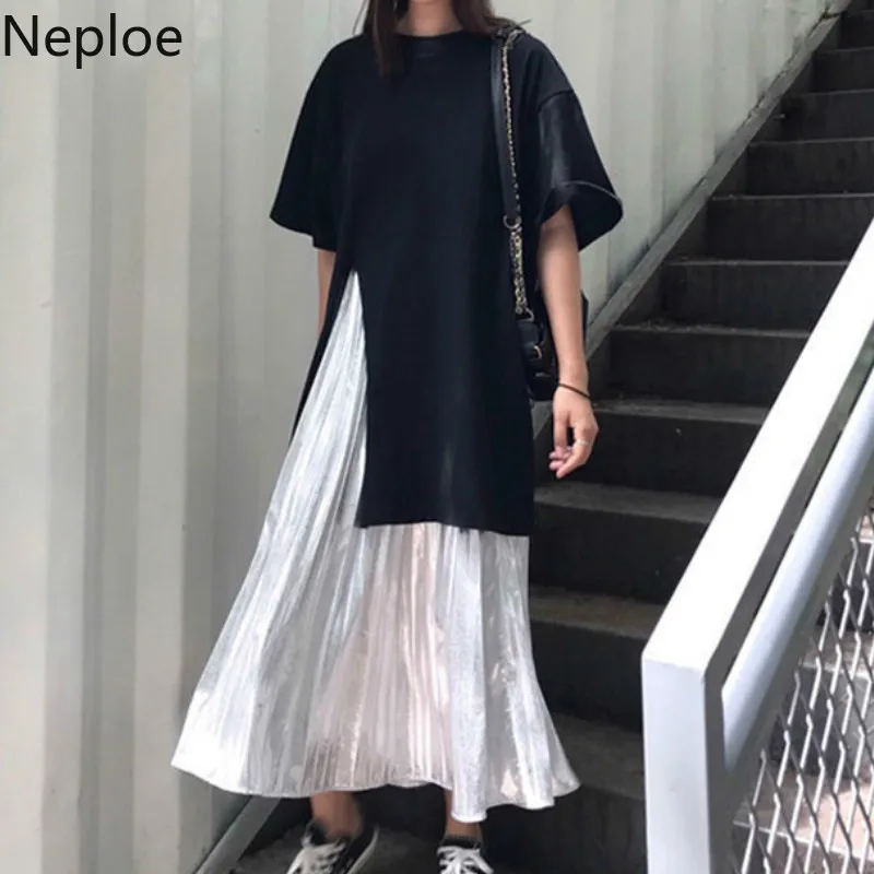 Neploe Women Two Piece Outfits New Split O-Neck Short Sleeve T Shirts+Solid Slim Waist Long Skirts Fashion Suits 43649
Neploe Women Two Piece Outfits New Split O-Neck Short Sleeve T Shirts+Solid Slim Waist Long Skirts Fashion Suits 43649