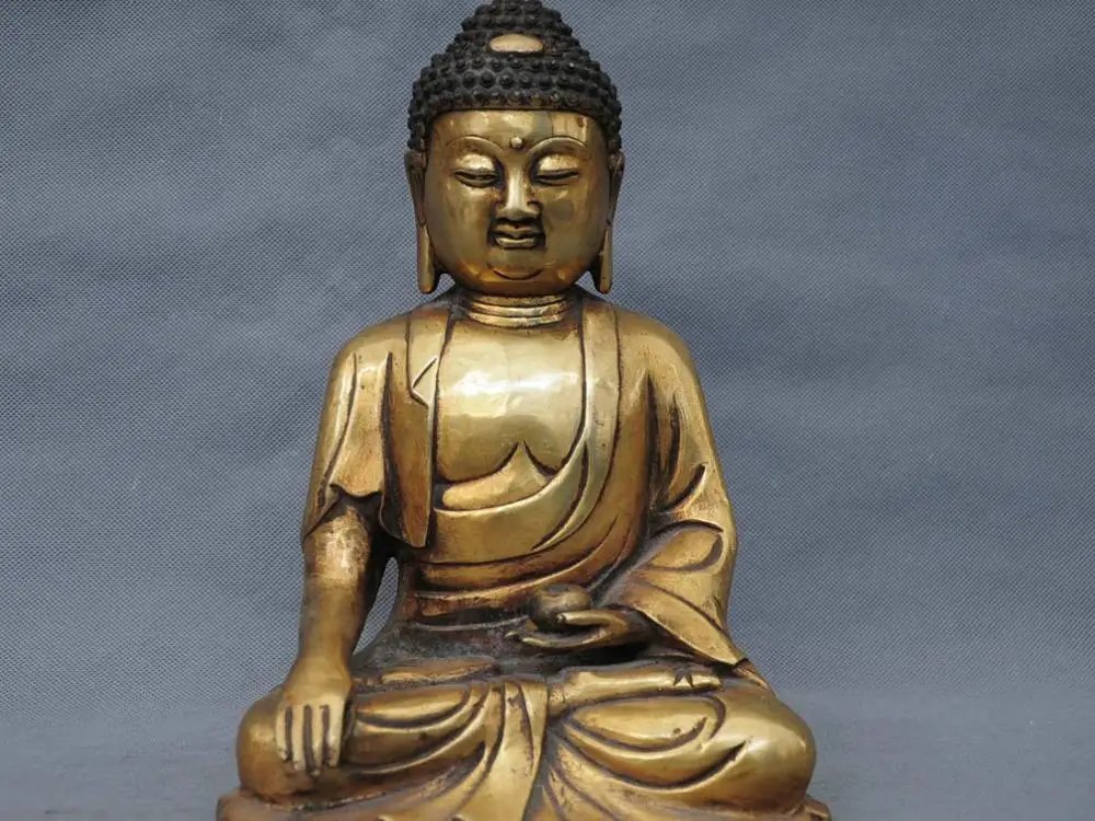 11" China Tibetan Buddhism Gilt Bronze Shakyamuni Buddha Statue