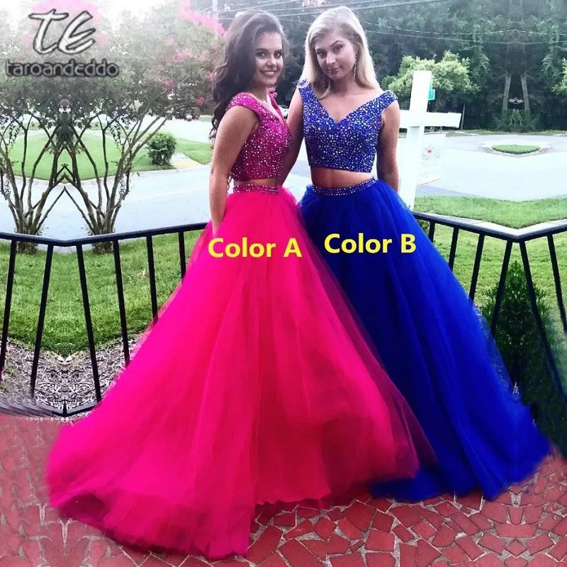 Long Prom Dresses Beaded 2 Pieces Evening Dresses V-Neck Tulle A-Line Formal Party Dresses Bestidos de Gala
Long Prom Dresses Beaded 2 Pieces Evening Dresses V-Neck Tulle A-Line Formal Party Dresses Bestidos de Gala