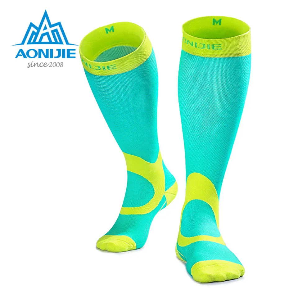 Image AONIJIE Sport Cycling Compression Socks Men Women Calcetines Ciclismo Hombre Long Socks Cycling Compression Running Sock