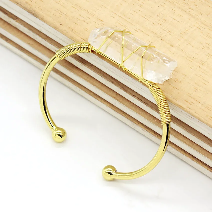 100-Unique 1 Pcs Exclusive Design Light Yellow Gold Color Wire Wrap Irregular Shape Clear Quartz Bangle
100-Unique 1 Pcs Exclusive Design Light Yellow Gold Color Wire Wrap Irregular Shape Clear Quartz Bangle